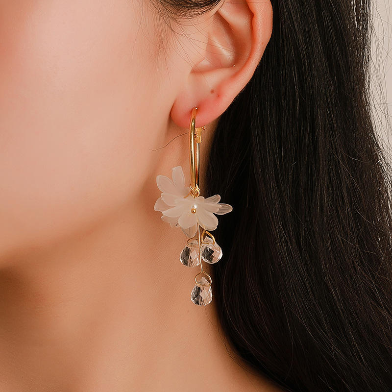 Fashion Korean Small Flower Crystal Drop Earrings Cubic Zirconia