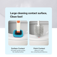 Ensemble de brosses de toilette jetables avec support, manche en ABS, têtes de rechange en éponge pour le nettoyage sanitaire de la salle de bain