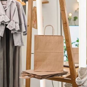 Hot Selling square Bottom Paper <b>Bag</b> Custom logo Biodegradable Brown Kraft Paper <b>Clothing</b> Shopping Paper <b>Bag</b> with Handle - Product Image 1