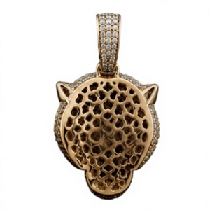 Colgante Cabeza de Pantera con Micro Pavé de Moissanita, Bañado en Rodio, Tono Dorado, Joyería Animal, Regalo - Product Image 2