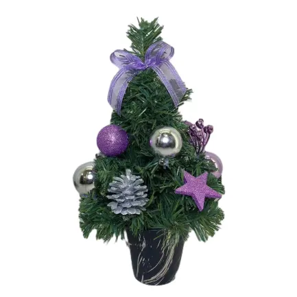 Senmasine 30cm árbol de mesa de Navidad con adornos lazos de bolas flores de Pascua piña decoración de mesa de Navidad