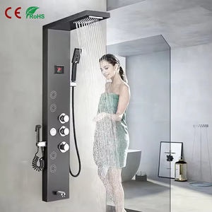 LED dijital ekran Modern paslanmaz çelik akıllı duş paneli duvar seti 304 fırçalanmış klasik şelale Spa jetleri için daireler - Product Image 1