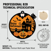 Ornement en contreplaqué pour compte à rebours d'Halloween |   Décoration murale interactive pour maison hantée |   Cadeau de compte à rebours festif à thème citrouille