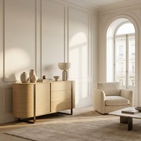 Buffet moderne en placage de bois de pêre argenté, meuble de rangement multifonctionnel avec pieds en métal