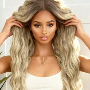 Prix d'usine Perruque de cheveux humains Lace Frontal 13*6 Ondulée Ombré Blond Cendré Densité 180 Sans Colle - Product Image 2