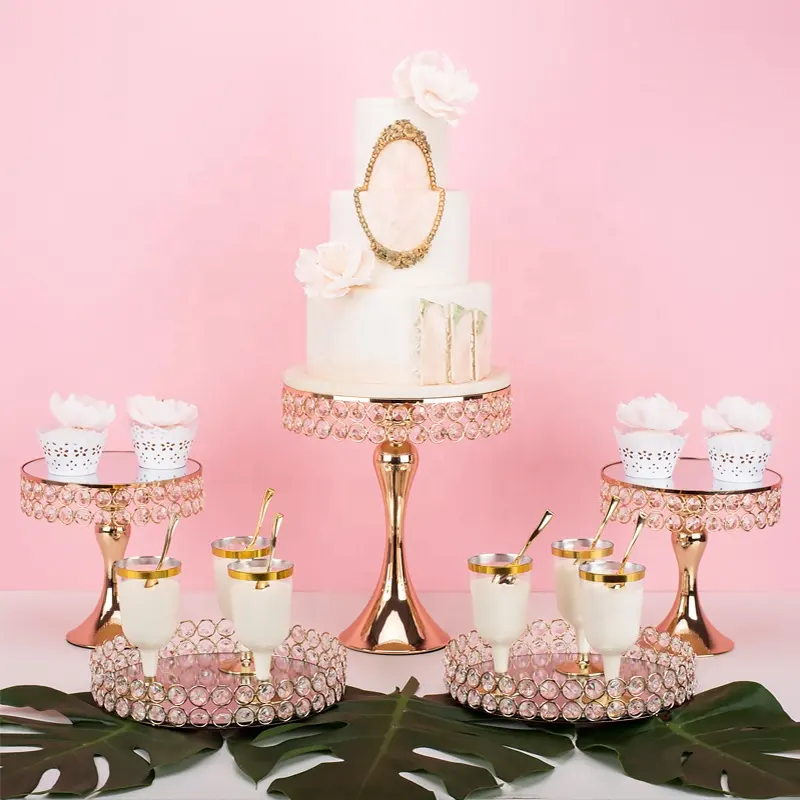 Vàng Đám Cưới Bạc Bánh Đứng Set Cake Topper Kim Loại Sang Trọng Trang Trí Gương Nguồn Cung Cấp Món Tráng Miệng Bên Ngọc Trai Tấm Phù Hợp Với Đám Cưới