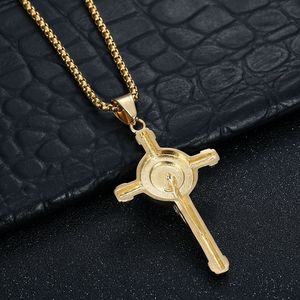 Titanium Steel Gold Plated <b>Cross</b> Pendant Necklace With Diamond Inlay Unisex Fashion Jewelry Gift - Product Image 2