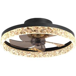 Ventilateur de plafond LED blanc avec commande par application, variateur d'intensité, 6 vitesses de ventilation, minuterie, lampe de plafond ronde pour maison, chambre, salon, cuisine - Product Image 1