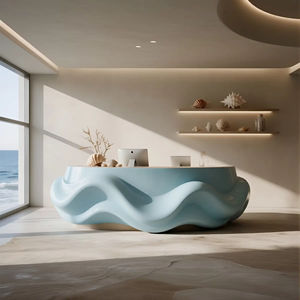 High End Extendable White Wave Inspired <b>Reception</b> <b>Desk</b> Sleek Modern Design for Office Hotel & Mall Environments - Product Image 6