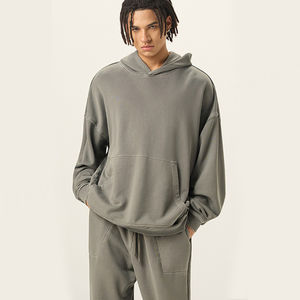 Sudadera con capucha de felpa francesa lavado con ácido para hombre logotipo personalizado con capucha informal otoño bolsillo alta calidad grueso liso - Product Image 1