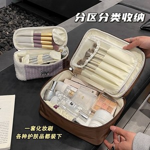 Women's Makeup Bag Large Capacity Zipper Closure Soft Handle Color Blocking Design Multifunctional Portable Cosmetic <b>Case</b> - Product Image 2