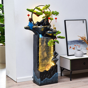Fontaine d'eau moderne minimaliste en résine avec éclairage LED, décoration intérieure pour salon et entrée - Product Image 3
