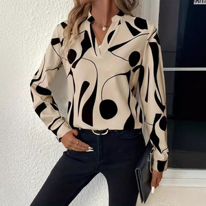 Novedad para Europa y América: Blusa holgada con estampado geométrico y cuello vuelto para <span class=keywords><strong>mujer</strong></span>, ideal para comercio transfronterizo, anti-bolitas. - Product Image 1