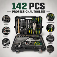 Kit d'outils à main pour mécaniciens 142+4 pièces, jeu de clés à cliquet CR-V, ensemble d'outils de maintenance automobile avec étui de transport rigide