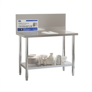 Mesa de Trabajo Comercial JMT para Cocina, 43.3x21.7x36.6, Acero Inoxidable con Protector Trasero, Acabado Pulido, Independiente - Product Image 1