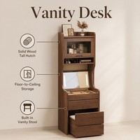 Meuble de chambre moderne et élégant de qualité supérieure, ensemble armoire haute, table de chevet et coiffeuse triple unité avec plateau relevable en verre