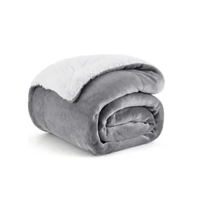 Manta de forro polar Sherpa, mantas de invierno sólidas esponjosas de microfibra bordadas tradicionales para cama y sofá decorativo