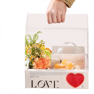 صندوق كيك شفاف مستطيل الشكل من البلاستيك PET الآمن للطعام مع مقبض لتغليف الحلويات وتزيين الزهور في عيد الحب - Product Image 1