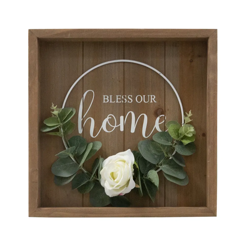 Wholesale Custom Fashionable Home Decoration Wooden Frame Metal Wall Decor Hanging Wood Signs Box Sign - Bless Our Home