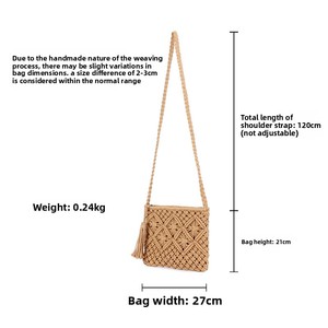 Nuova Borsa <span class=keywords><strong>a</strong></span> Tracolla da Donna di Design, Pochette Artigianale in Corda di Cotone alla Moda, Borsetta con Chiusura <span class=keywords><strong>a</strong></span> Cerniera per Signore - Product Image 5