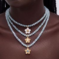 Nouveau Collier Pendentif Fleur en Cuivre et Zircon, Perles d'Aigue-marine, Maillons Tendance, Accessoire Élégant et Délicat, Touche d'Art