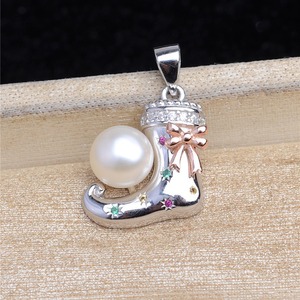 S925 Silver Colored <b>Boot</b> Pendant Empty <b>Holder</b> 8-10 European American Christmas DIY Pearl Jewelry Accessories for Gift Decorative - Product Image 1