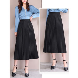 <span class=keywords><strong>Jupe</strong></span> mi-longue plissée en Satin pour femmes, automne <span class=keywords><strong>hiver</strong></span>, taille haute, fluide, ligne a - Product Image 3