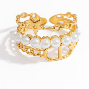 Anillo de perlas para mujer, cadena de oro, diseño de estrella, estilo abierto, regalo de joyería ajustable - Product Image 5