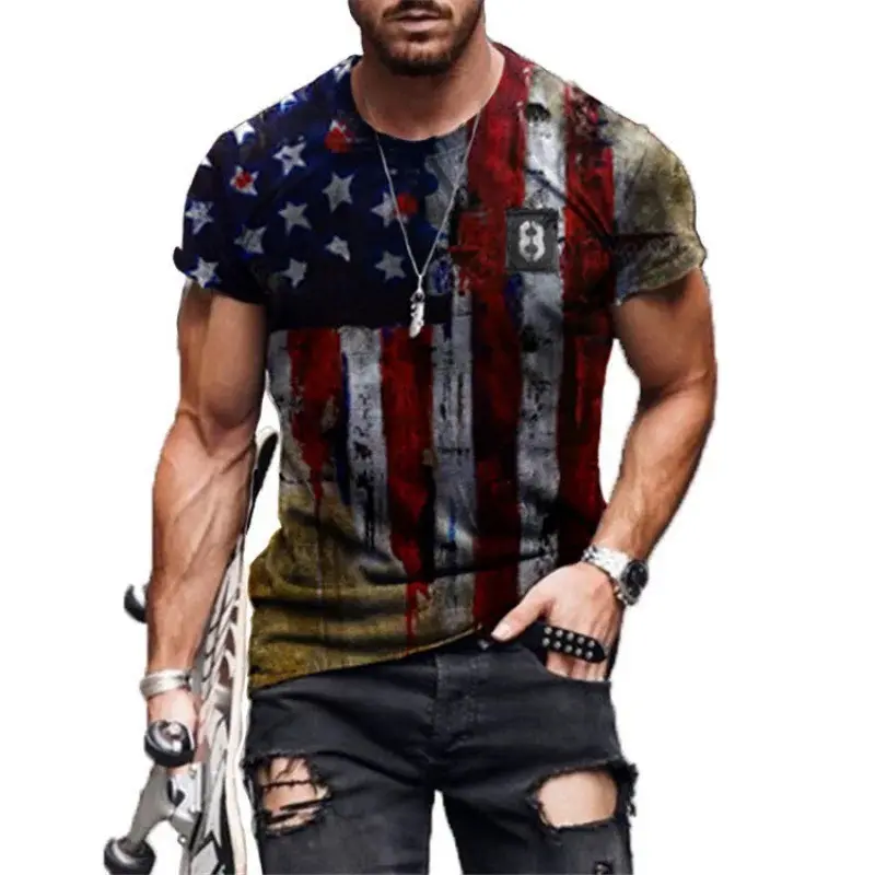 Spring and Summer Men 's Personality T -shirt Star Flag 3d Printed Casual Hip Hop Fashion T Shirt