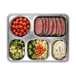 304 Stainless Steel Square Divided <b>Lunch</b> <b>Box</b> 9x11 3/16 Inch With <b>Plastic</b> Lid For Company Canteens - Product Image 2