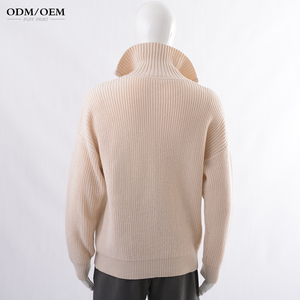 Suéter de punto personalizado para hombre, 100% algodón, cálido, oversize, con hombros caídos, media cremallera, cuello alto, para invierno, 320g - Product Image 4