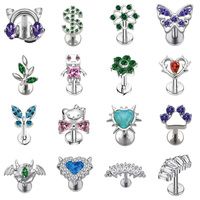 GH05 Piercings Labret Personnalisés en Titane G23 à Dos Plat et Filetage Interne avec Zircon Cubique, Bijoux de Piercing Corporel de Haute Qualité