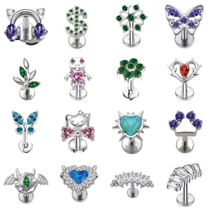 Pendientes <span class=keywords><strong>de</strong></span> <span class=keywords><strong>Titanio</strong></span> ASTM F136 Personalizados con Parte Trasera Plana y Rosca Interna, con Circonita Cúbica, Joyería Fina para <span class=keywords><strong>Piercing</strong></span> Corporal - Product Image 1