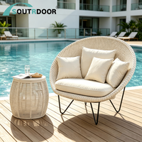 Juego de Muebles de Jardín Estilo Moderno Rústico con Sofá de Mimbre Sintético en Forma de Huevo y Mesa para Exteriores, Jardín, Patio, Hotel, Parque