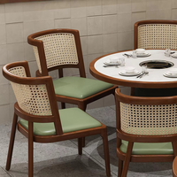 Ensemble de mobilier commercial pour restaurant : Chaise de salle à manger à dossier en rotin, banquette murale, table de hot pot à plateau en marbre pour café et bistro