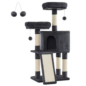 Feandrea Wholesale Wooden Cat Tree Modern Wood Gray Floor To Ceiling Multi-level Cat Tower