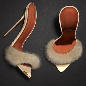 Sandalias de tacón alto con punta abierta y banda de piel suave para mujer, talla grande 45, color dorado sólido, estilo peep toe, para verano - Product Image 5