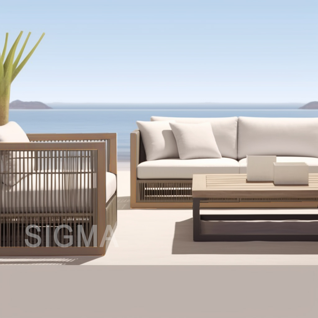 Modern All Weather teak  Luxury Outdoor Patio Hotel  Sofa set Couch Solid Wooden Armchair Garden Sofa sectional