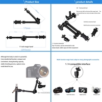 Support de bras articulé réglable de 11 pouces avec pince à griffes grande taille et support de téléphone pour la photographie de smartphones et d'appareils photo