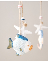 Décoration animale nautique en bois écologique : Étoile de mer, Hippocampe pour thème plage, artisanat suspendu en bois