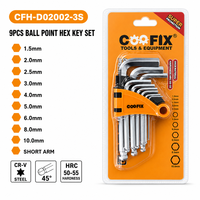 COOFIX Set Kunci Hex Metrik 9 Buah 1.5-10mm Lengan Pendek Baja 40Cr dengan Penyangga