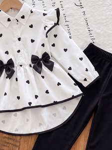 Conjunto de Dos Piezas para Niña, Primavera-Otoño 2026, Camisa Irregular con Estampado de Corazón y Leggings, Moda Infantil - Product Image 4