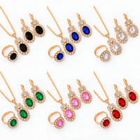 Ensemble de bijoux ovales en strass, collier, boucles d'oreilles, bague, couleur or, bijoux tendance pour femmes