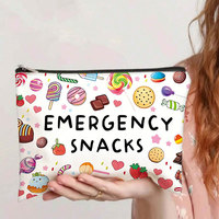 Tas Kosmetik Kanvas Cetak Ginzeal Emergency Snacks Motif Kartun, Portable, Resleting, untuk Perjalanan