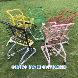 गुआनननदी गुलाबी मिनी डबल डेकर सुपरमार्केट शॉपिंग कार्ट मार्केट बास्केट प्लास्टिक की टोकरी के साथ ट्रॉली - Product Image 6