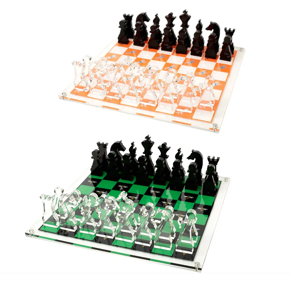 Custom Internationale Schaken Acryl Schaak Bordspellen Kleurrijke Lucite Dammen Spel Set