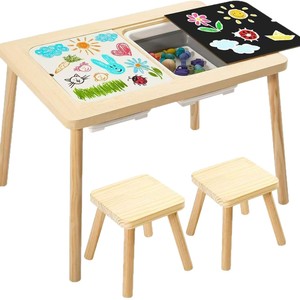 Ensemble table et chaise en bois pour enfants, usage domestique et maternelle, table d'apprentissage et d'éveil pour bébé, bois massif multi-usage - Product Image 5