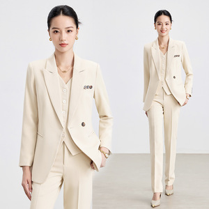 Women's Gray Three Piece Suit Set Slim Fit Formal Wear Autumn Polyester Anti-Wrinkle Office Professional - Product Image 2