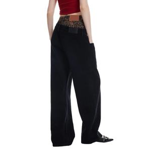 Jeans Boyfriend de Moda para Mujer al por Mayor, Estilo Urbano, con Doble Cintura, Estampado de Leopardo, Holgados, Casuales - Product Image 2