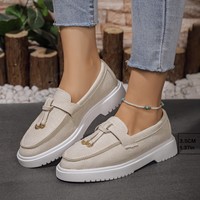 Chaussures plates décontractées à bout rond, semelle épaisse, couleur unie, avec pompon, nouveau style, bout peu profond, élégantes, type mocassins, européennes et